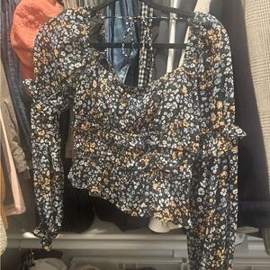 Astr Black and Orange Floral Blouse